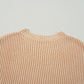 Apricot Cable Knit Drop Shoulder Side Slits Loose Sweater
