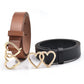 Chestnut Double Heart Shape Alloy Buckle PU Leather Belt