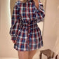 Plaid Print Turn down Collar Button Down Shirred Waist Shirt Dress Casual Waist Gathered A Line Dress