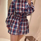 Plaid Print Turn down Collar Button Down Shirred Waist Shirt Dress Casual Waist Gathered A Line Dress