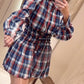 Plaid Print Turn down Collar Button Down Shirred Waist Shirt Dress Casual Waist Gathered A Line Dress