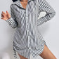 Striped Side Drawstring Buttoned Shirt Dress