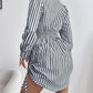 Striped Side Drawstring Buttoned Shirt Dress
