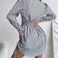 Striped Side Drawstring Buttoned Shirt Dress