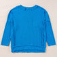 Blue Ribbed Exposed Seam Knit V Neck Long Sleeve Top