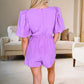 Wisteria Bow Decor Front V Neck Puff Sleeve Romper