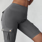 Tummy Control Butt Lifting Active Shorts High Waist Flap Pocket Workout Bermuda Cargo Running Shorts
