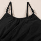 Black Beaded Spaghetti Straps Ruched Overlapped Colorblock One Piece Swimsuit
