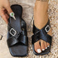Black Criss Cross Rhinestone Buckle Decor Square Toe Slippers