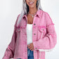 Pink Lace Patchwork Distressed Buttoned Denim Jacket