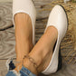 White Textured PU Leather Pointed Toe Wedge Heel Shoes