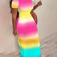 Ombre Short Sleeve Casual Maxi Dress