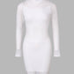 O neck Long Sleeve Fishnet Design Bodycon Dress