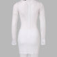 O neck Long Sleeve Fishnet Design Bodycon Dress
