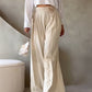 3D Flower Decor Ruched High Waist Wide Leg Pants