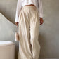 3D Flower Decor Ruched High Waist Wide Leg Pants