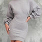 O neck Lantern Sleeve Mini Bodycon Sweatshirt Dress
