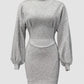 O neck Lantern Sleeve Mini Bodycon Sweatshirt Dress