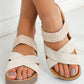 Beige Braided Detail Criss Cross Platform Slippers