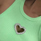 Rhinestone Heart Pattern Hollow out Sleeveless Tank Casual Slim Fit Knit Top