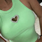 Rhinestone Heart Pattern Hollow out Sleeveless Tank Casual Slim Fit Knit Top