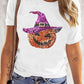 White Halloween Sequined Pumpkin Crewneck Graphic Tee