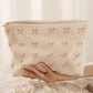 Parchment Bow Knot Dot Print Zipper Corduroy Cosmetic Bag