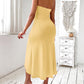 Eyelet Embroidery Bandeau Ruched Slit Casual Dress