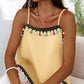 Square Neck Spaghetti Strap Colorful Tassel Decor Tank Casual Loose Fit Top