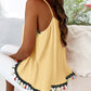 Square Neck Spaghetti Strap Colorful Tassel Decor Tank Casual Loose Fit Top
