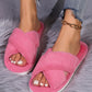 Rose Red Criss Cross Open Toe Fuzzy Slippers