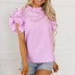 Bright Pink Solid Color Scalloped Ruffle Sleeve Top