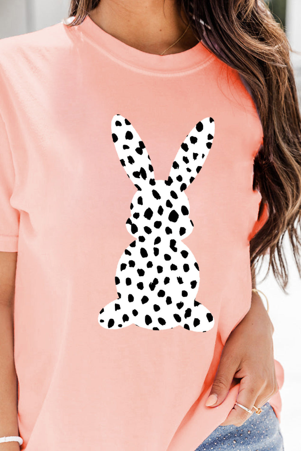 Pink Spotty Bunny Printed Easter Fashion T Shirt