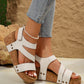 Beige Cut Out Suede Velcro Wedge Sandals