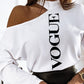 Letter Print Cold Shoulder Long Sleeve Tee