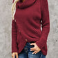 Strap Decor Mock Neck Buttoned Asymmetrical Sweater