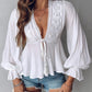 Tied Detail Lace Patch Lantern Sleeve Top