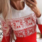 Christmas Snowflake Print Long Sleeve Pleated Dress