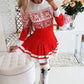 Christmas Snowflake Print Long Sleeve Pleated Dress