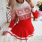 Christmas Snowflake Print Long Sleeve Pleated Dress