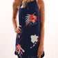 Summer Tropical Print Curved Hem Casual Dress
