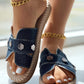 Metal Decor Hollow Out Denim Beach Slippers