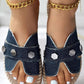 Metal Decor Hollow Out Denim Beach Slippers