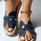 Metal Decor Hollow Out Denim Beach Slippers