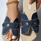 Metal Decor Hollow Out Denim Beach Slippers
