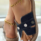 Metal Decor Hollow Out Denim Beach Slippers
