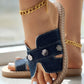 Metal Decor Hollow Out Denim Beach Slippers