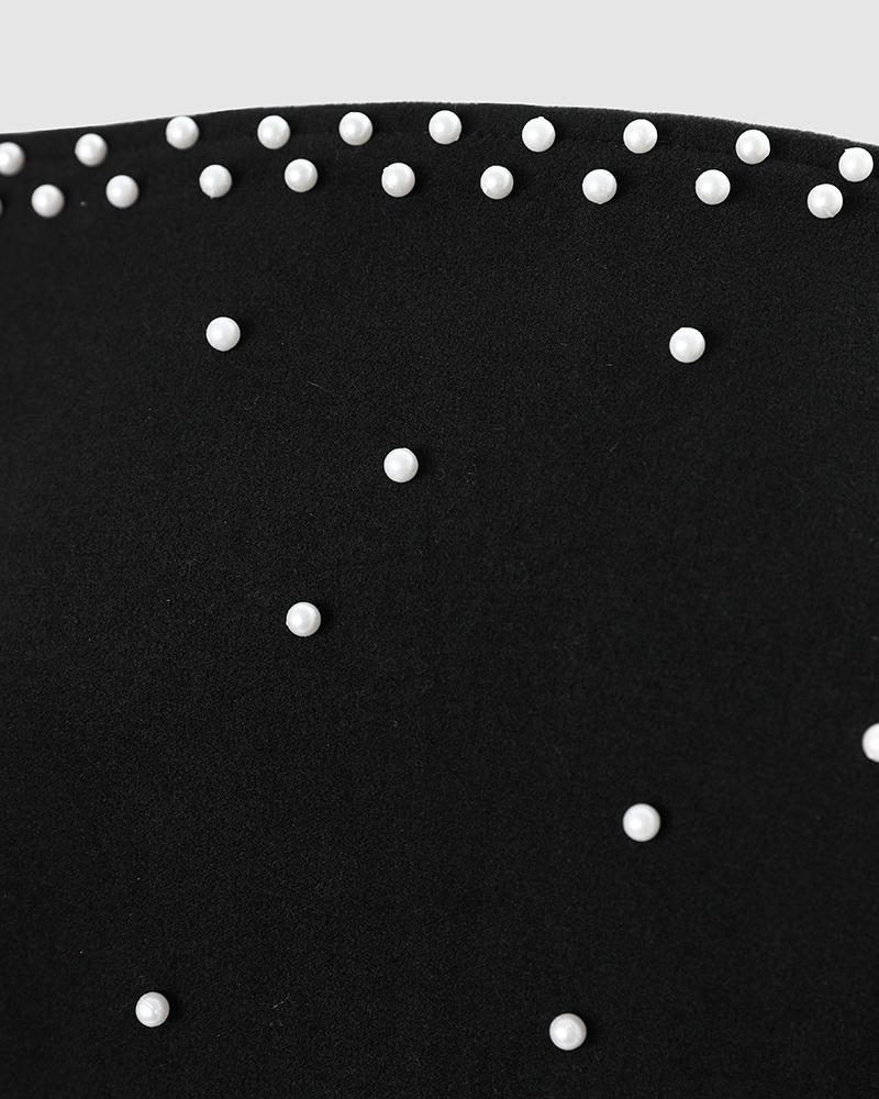 Beaded Decor Off Shoulder Lantern Sleeve Midi Dress