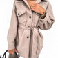 Long Sleeve Buttoned Pocket Design Shacket With Belt