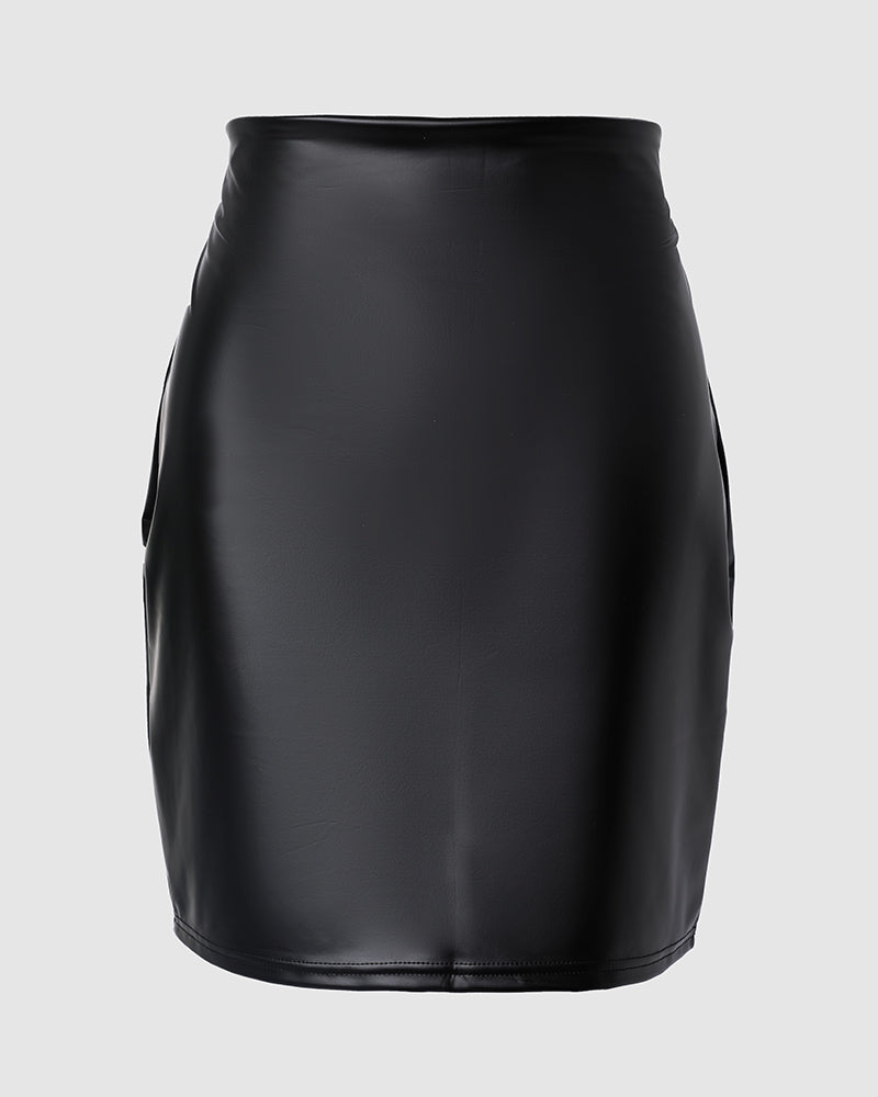 PU Leather High Waist Skirt